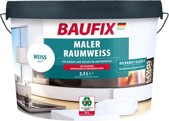 BAUFIX Decorators’ White Paint muurverf wit 2,5 Liter