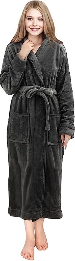 Badjas fleece maat - XL - kleur – donkergrijs - dames