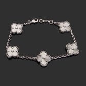 EHHbeauty -Klaverarmband Zilver -Moederdag Cadeau vrouw- Luxe armband - Clover - Klaver - 21 cm - Stainless steel - Accessoires