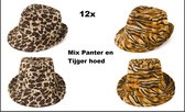 12x Festival hoedje panter en tijger print -Hoofddeksel festival thema feest panter fun party tijger