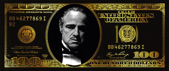 Plexiglas "The Godfather dollar" afmeting 175x75cm - acrylglas - schilderij dollar biljet