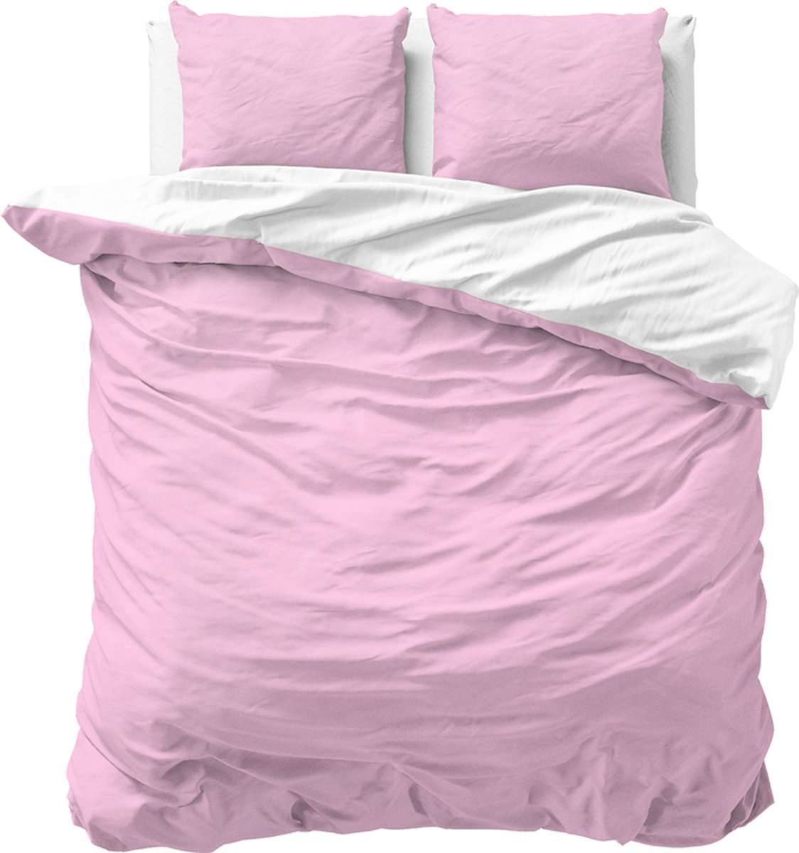 Luxe dekbedovertrek uni roze/wit - 240x200/220 (lits-jumeaux) - zacht en fijne kwaliteit - stijlvolle uitstraling - met handige drukknopen