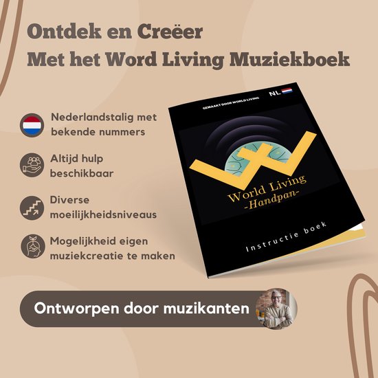 World Living Handpan - 30 cm ø - Steel Tongue Drum - Hand Klankschaal incl. Lesboek & Beschermtas - Hangdrum