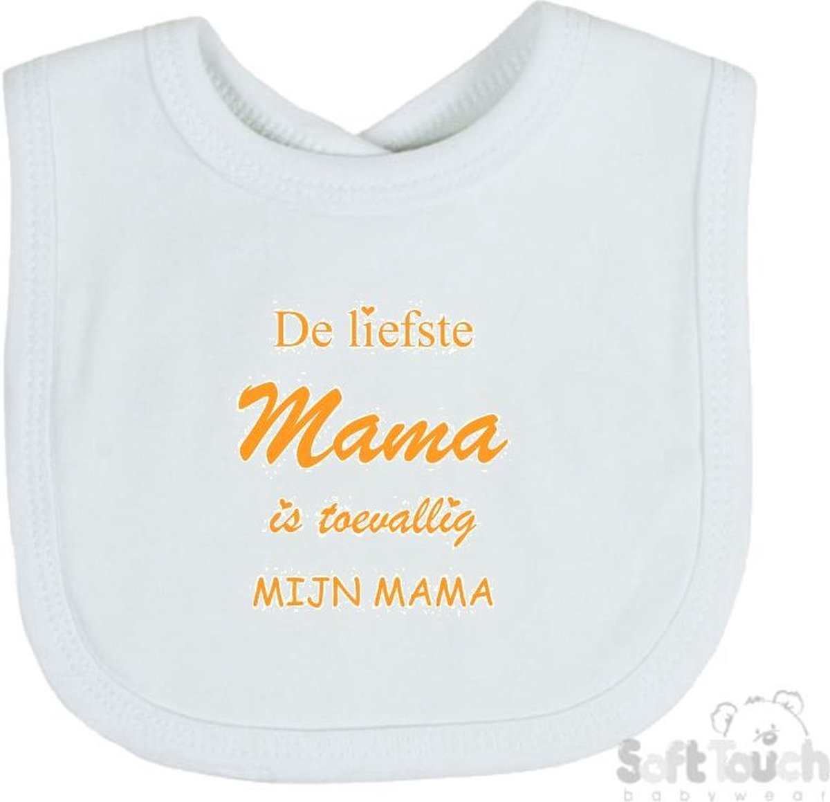 Goedkoopste Soft Touch Slabber De liefste mama is toevallig mijn mama Unisex Katoen Wit/mosterd Maat 33x22 Cm