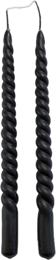 Rustik Lys - Swirl - Swirl kaarsen - Zwart - Gedraaide kaarsen - 2.1 x 29 cm - set van 2 stuks