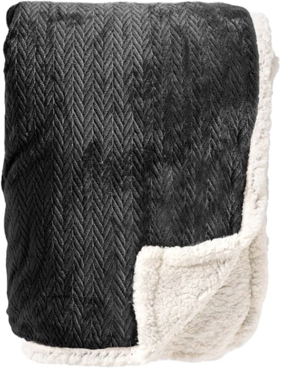 Dutch Decor - BOBBY - Plaid 150x200 cm - fleece deken met sherpa voering - Raven - zwart