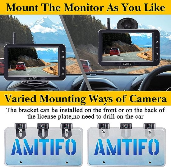 AMTIFO A6 Caméra de recul, sans fil, kit de caméra sans fil HD avec moniteur  5 pouces