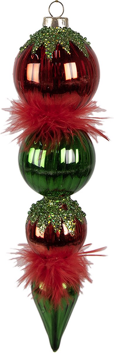 Clayre & Eef Kerstbal 23 cm Rood Groen Glas