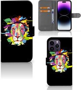GSM Hoesje Geschikt voor iPhone 15 Pro Max Book Cover Lion Color