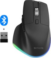 Synyq Draadloze Muis 3in1 Ergonomisch - Oplaadbaar -Stille muis - 6 Knoppen - 3 Apparaten verbinden - RGB Led - Zwart
