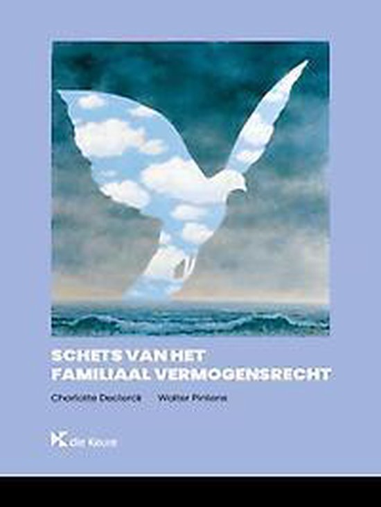 Boek kaft met een witte duif tegen een zee en hemel achtergrond. Tekst: 'Schets van het familiaal vermogensrecht'.