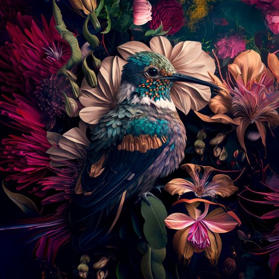 The Hummingbird - 75cm x 75cm - Fotokunst op akoestisch schilderij | Wanddecoratie