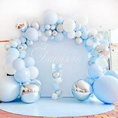Blauwe ballonnenboogset, 114 blauwe, zilveren en witte ballonnen, macaron blauwe ballonnenboog voor babyshower jongen, 1e verjaardag decoratie