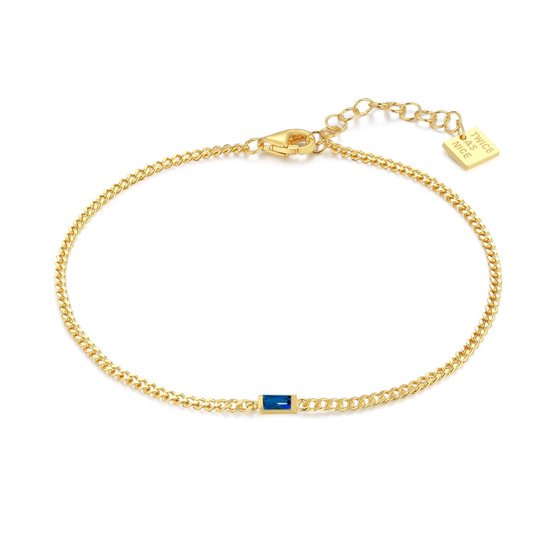 Twice As Nice Armband in zilver, goudkleurig, rechthoekige blauwe zirkonia 17 cm+3 cm