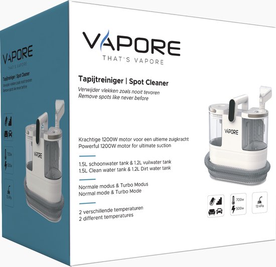 Vapore Tapijtreiniger - Draagbare Vlekkenreiniger - 1200W - Tapijtreiniger Machine - Bank Reinigen Machine - Meubelreiniger - Stoomreiniger voor Bank - Met Zuigvermogen - Zetelreiniger - Bank Reiniger - Apparaat - Wit