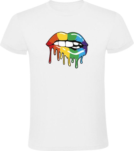 T-shirt homme lèvre arc-en-ciel | bouche | lèvres | sourire | smiley | Peinture | peintre | dentiste | Blanc