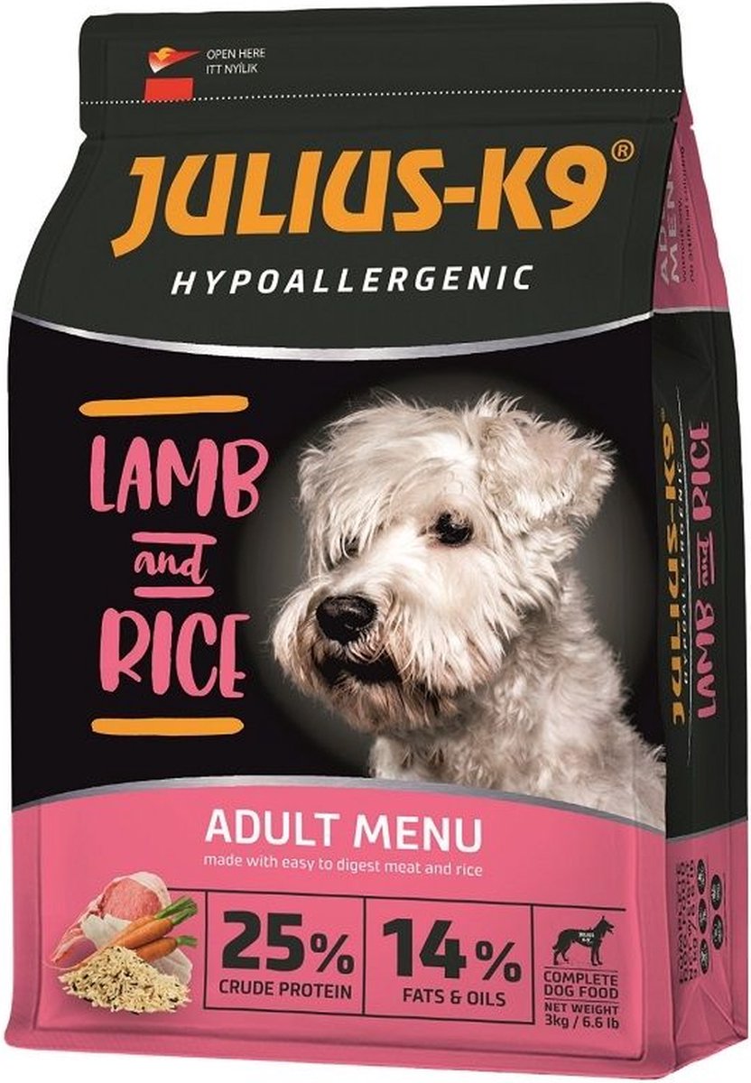 Julius K9 Julius-K9 - Lamb & Rice - Hypoallergeen hondenvoer voor volwassen honden met lam & rijst - Kleine hondenbrokken voor gevoelige kleine honden- 3kg