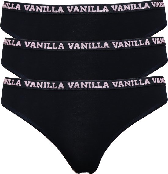 Vanilla - Ondergoed dames, Dames slip, Lingerie, Slips - 3 stuks - Egyptisch katoen - Zwart - XL