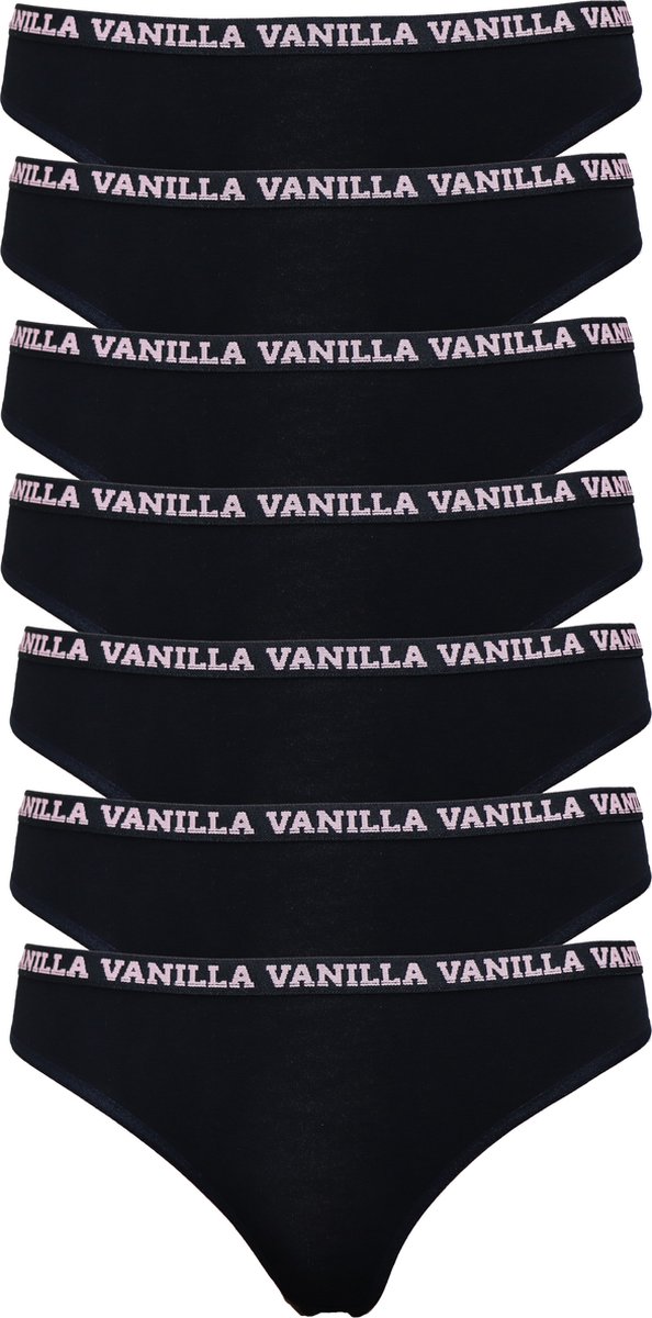 Vanilla - Ondergoed dames, Dames slip, Lingerie, Slips - 7 stuks - Egyptisch katoen - Zwart - L