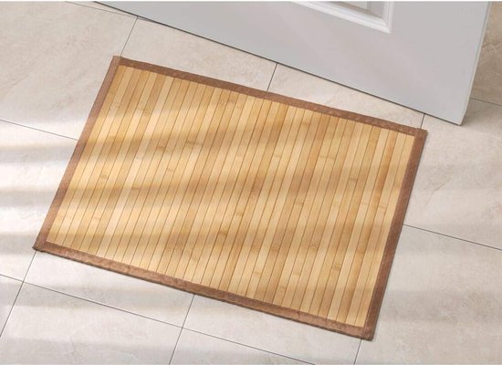 Tapis de bain, petit tapis cuisine, salle de bain ou toiletten en bamboe, tapis de cuisine of de salle de bain étanche, marron clair