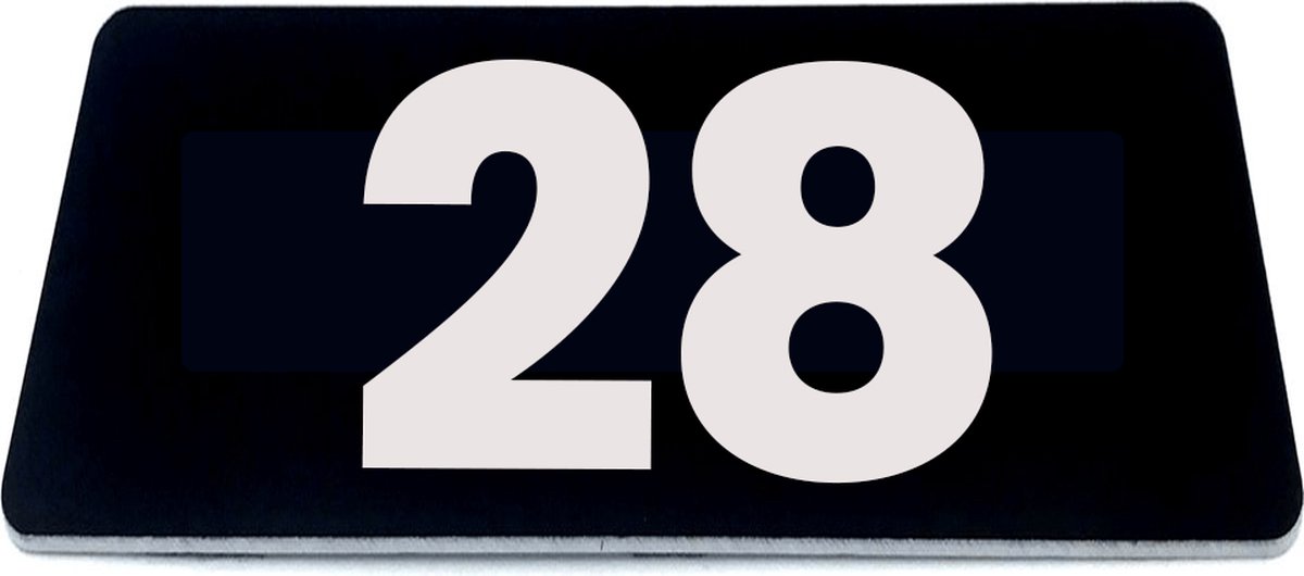 Nummerplaatje 28 - 80 x 50 x 1,6 mm - Zwart/wit - incl. 3M-tape | Nummerbordje - Deur en kamernummer - brievenbusnummers - Gratis verzending - 5 jaar garantie | Gratis Verzending