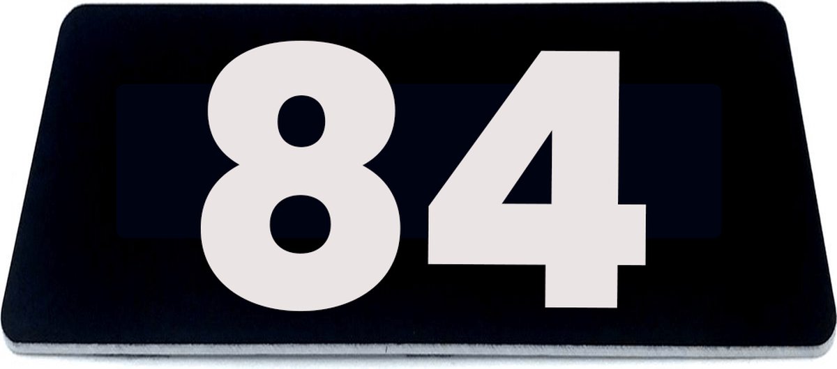 Nummerplaatje 84 - 80 x 50 x 1,6 mm - Zwart/wit - incl. 3M-tape | Nummerbordje - Deur en kamernummer - brievenbusnummers - Gratis verzending - 5 jaar garantie | Gratis Verzending