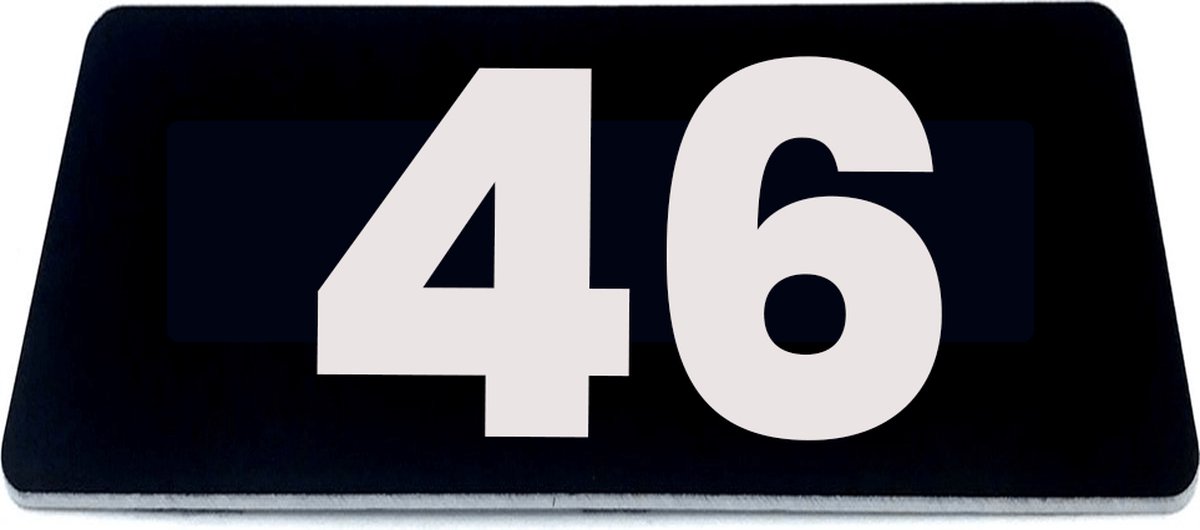 Nummerplaatje 46 - 80 x 50 x 1,6 mm - Zwart/wit - incl. 3M-tape | Nummerbordje - Deur en kamernummer - brievenbusnummers - Gratis verzending - 5 jaar garantie | Gratis Verzending