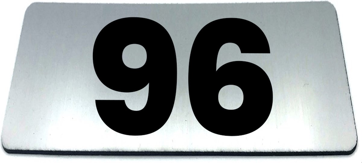 Nummerplaatje 96 - 80 x 50 x 1,6 mm - RVS-look geborsteld - Incl. 3M-tape | Nummerbordje - Deur en kamernummer - brievenbusnummers - Gratis verzending - 5 jaar garantie | Gratis Verzending