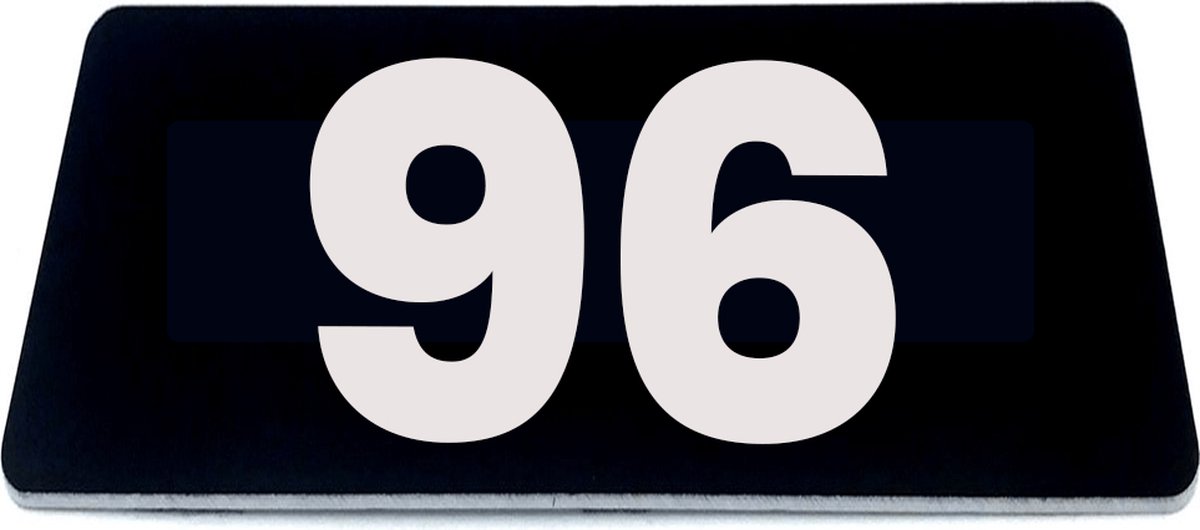 Nummerplaatje 96 - 80 x 50 x 1,6 mm - Zwart/wit - incl. 3M-tape | Nummerbordje - Deur en kamernummer - brievenbusnummers - Gratis verzending - 5 jaar garantie | Gratis Verzending