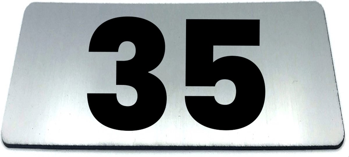 Nummerplaatje 35 - 80 x 50 x 1,6 mm - RVS-look geborsteld - Incl. 3M-tape | Nummerbordje - Deur en kamernummer - brievenbusnummers - Gratis verzending - 5 jaar garantie | Gratis Verzending