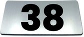 Nummerplaatje 38 - 80 x 50 x 1,6 mm - RVS-look geborsteld - Incl. 3M-tape | Nummerbordje - Deur en kamernummer - brievenbusnummers - Gratis verzending - 5 jaar garantie | Gratis Verzending
