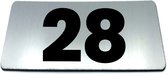 Nummerplaatje 28 - 80 x 50 x 1,6 mm - RVS-look geborsteld - Incl. 3M-tape | Nummerbordje - Deur en kamernummer - brievenbusnummers - Gratis verzending - 5 jaar garantie | Gratis Verzending