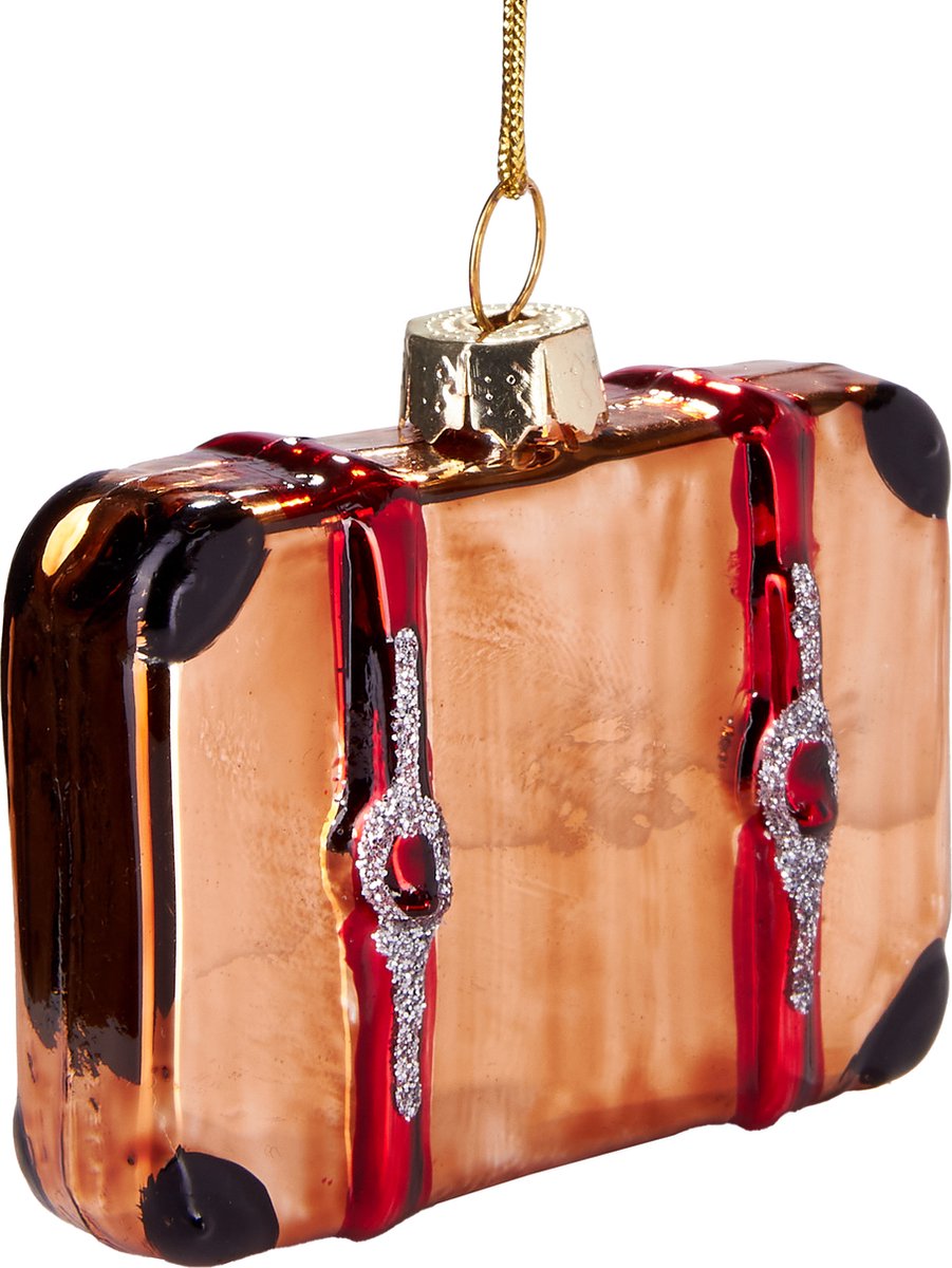 BRUBAKER Reiskoffer - Handbeschilderde Glazen Kerstballen - Handgeblazen Kerstboomversieringen Figuren Grappige Decoratieve Hangers Boombal - 7 cm