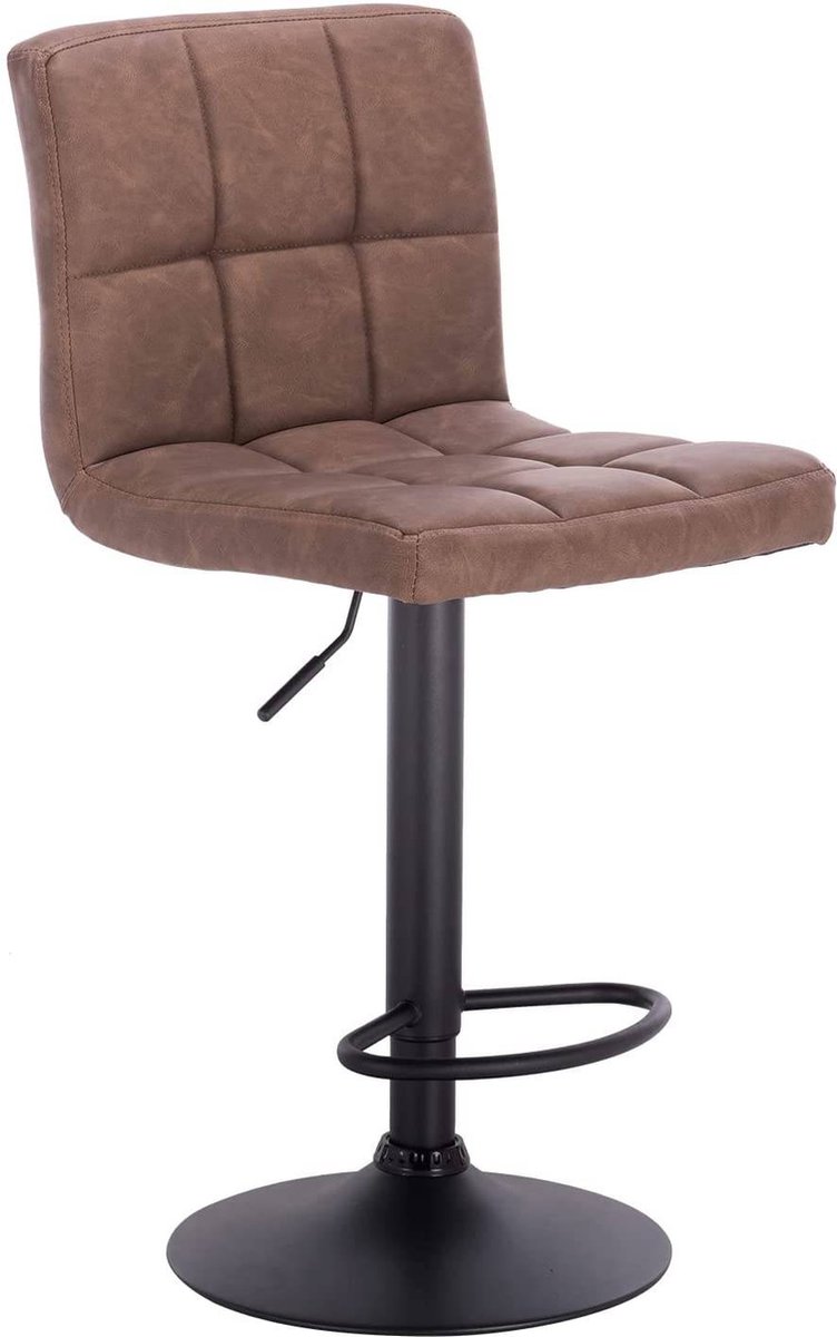 Happyment Barkruk Nora - Met hoge rugleuning - Barstoelen ergonomisch - Zithoogte 60-82cm - Bruin - Set van 1 - Keuken en bar