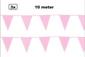 3x Vlaggenlijn licht roze 10 meter - vlaglijn festival feest party verjaardag thema feest kleur