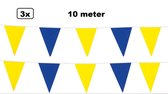 3x Ligne de drapeau bleu/jaune 10 mètres - Ligne de drapeau party d'anniversaire fête à thème couleur