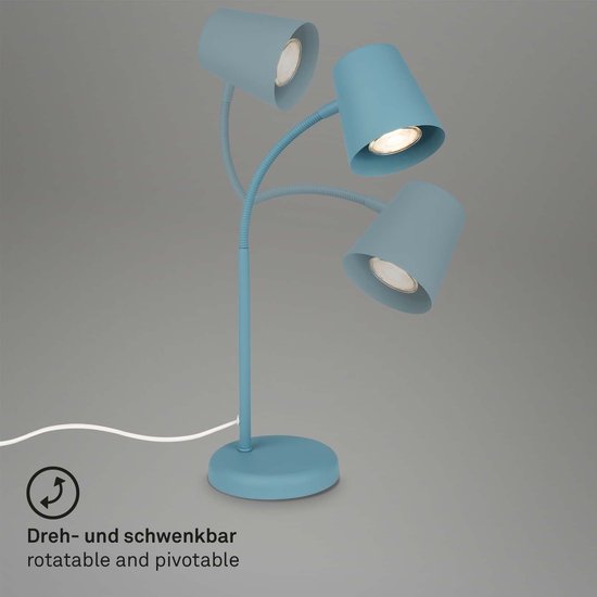 BRILONER - SKRIVA - Lampe de lit, lampe de bureau orientable, lampe de table GU10 pour le bureau à domicile avec interrupteur à cordon, lampe de lecture, bleu colombe