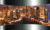 Fotobehang - Vlies Behang - Dubai Stad in de Nacht door Metalen Lijst 3D - 208 x 146 cm