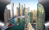 Fotobehang - Vlies Behang - Dubai Stad door Metalen Lijst 3D - 208 x 146 cm