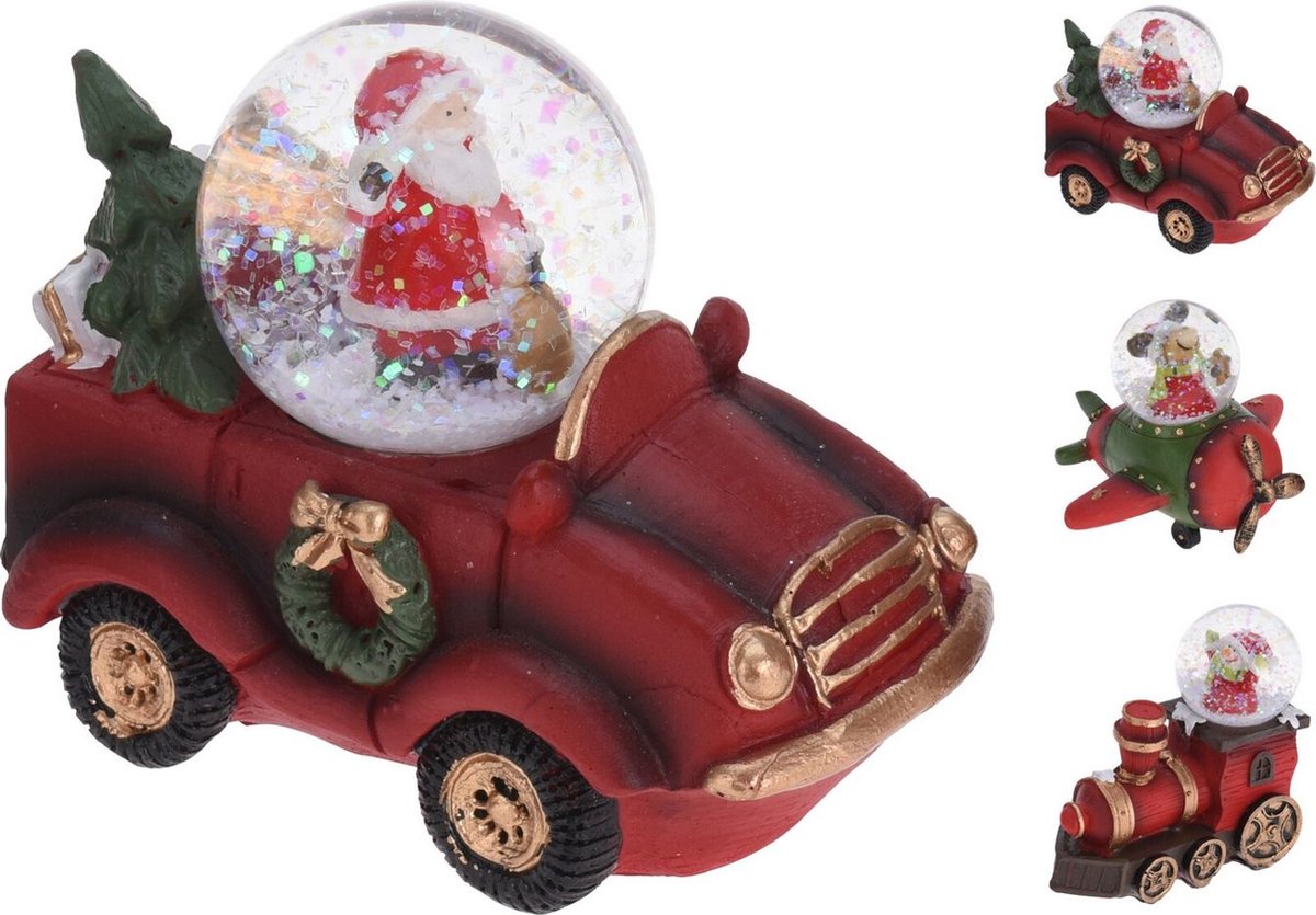 Kersthuisjebestellen - Set van 3 stuks - Waterbal - Schuddebol - Waterbol - Kerstfiguren in Voertuig - 10cm - 3ass - Kerstgeschenken