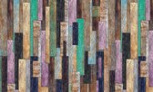 Fotobehang - Vlies Behang - Kleurrijke Houten Planken - 254 x 184 cm