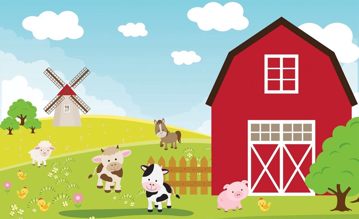 Fotobehang - Vlies Behang - Boerderijdieren op de Boerderij - Kinderbehang - 254 x 184 cm