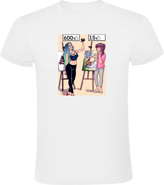 Social media likes Heren T-shirt - schilderij - kunst - drol - chick - vrouw - grappig