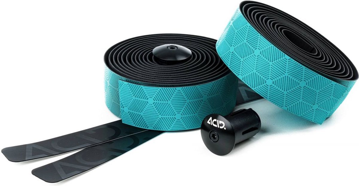 ACID Bar Tape RC 3.0 - Stuurlint - Polyurethaan met microvezels en nano-afwerking - Plakstrook - Aluminium stuurdoppen - 2000 x 30 x 3.0 mm - Zwart/Turquoise
