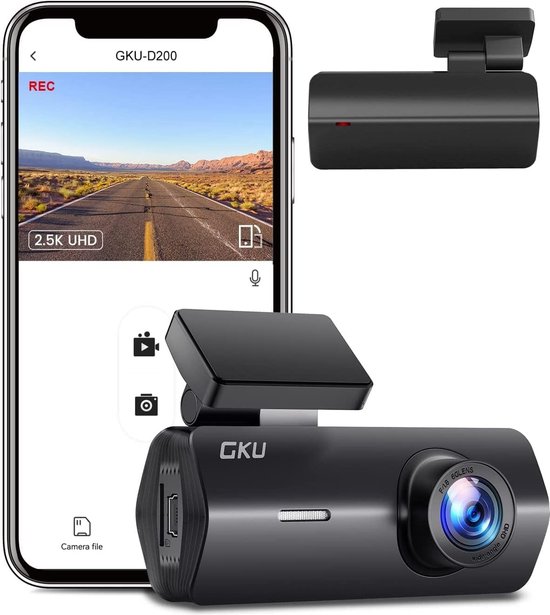 GKU Dash Cam avant de voiture, caméra de voiture WiFi 2.5K 1600P