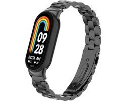 Strap-it stalen schakel bandje met vlindersluiting - Geschikt voor Xiaomi Smart Band 11 / Smart Band 10 / Smart Band 9 / Smart Band 8 (zwart)