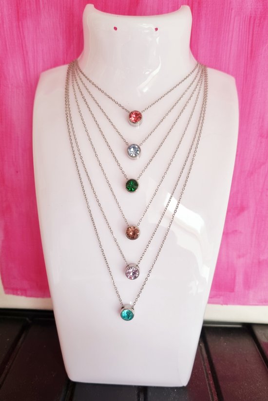 W Jewels ketting dames zilver met roze steen/fashion trendy zomer/ketting  dames met... | bol.com