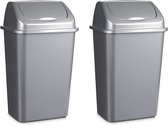 2x poubelles en plastique / poubelles en argent de 30 litres avec couvercle - Poubelles / poubelles - 34 x 27 x 58 cm