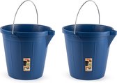 2x stuks blauwe schoonmaakemmer/huishoudemmer 12 liter 31 x 31 cm -Kunststof/plastic emmer met metalen hengsel