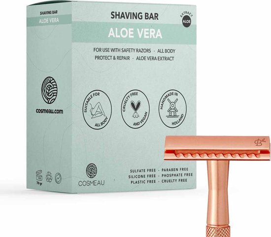 Cosmeau Scheerzeep Aloe Vera 70 gram voor Safety Razors voor Vrouwen - Glad en Irritatievrij Scheren - Shaving Soap Bar Cosmo Cosmeo